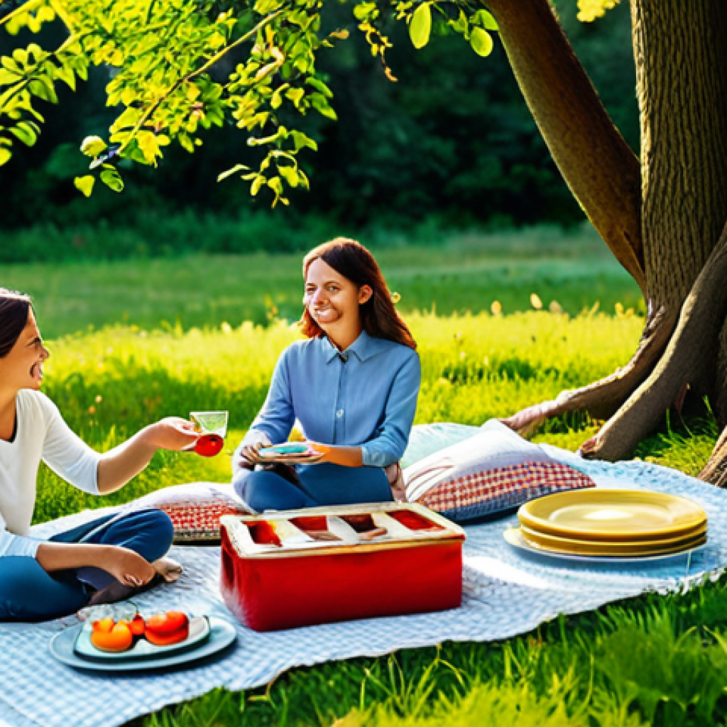Cozy Picnic Ambiance**
"A beautifully arranged picnic scene in a sunny meadow, fully clothed people enjoying themselves. Soft blankets and colorful cushions are spread on the grass. String lights are hung between trees, casting a warm glow. Elegant ceramic plates and glassware are set on a linen tablecloth. Safe for work, appropriate content, perfect anatomy, natural pose, professional, modest, family-friendly, well-formed hands, proper finger count, natural body proportions."
**