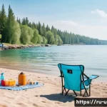 Home 21 이색피크닉 바다와 함께하는 피크닉 - A serene, clean beach scene in a quiet coastal area in Russia during a sunny day, featuring a well-o...