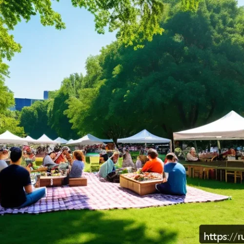 Home 30 이색피크닉 버스킹을 즐기며 - A vibrant outdoor music picnic scene in a spacious city park during a sunny day, featuring a diverse...