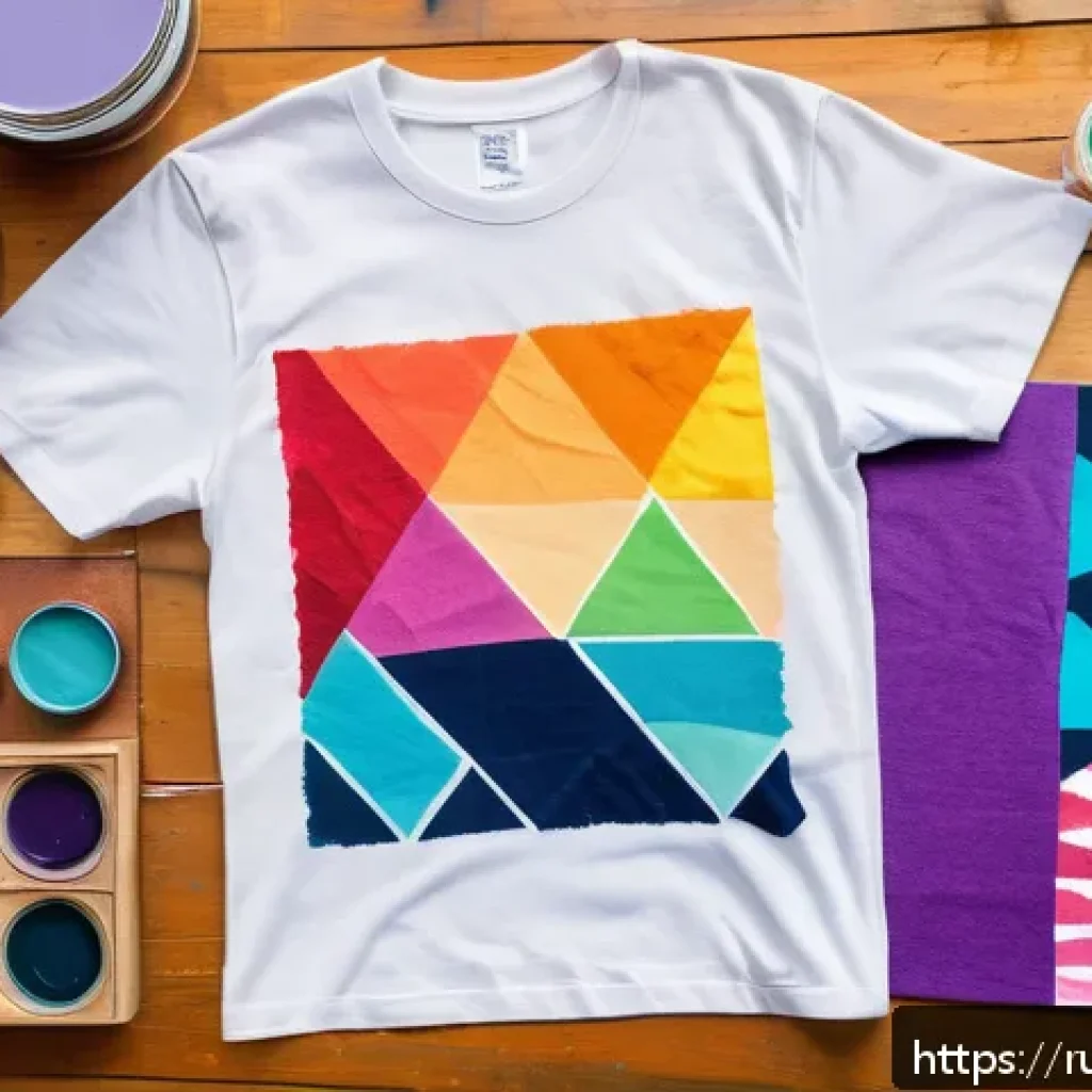 이색피크닉 핸드메이드 티셔츠 - A detailed image of a mid-density cotton t-shirt laid flat on a wooden table, featuring vibrant hand...